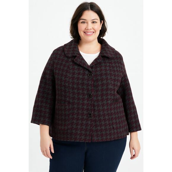Charter Club Womens Coat Size 2X Purple Wool Blend Houndstooth Metallic Abstract - Picture 1 of 6